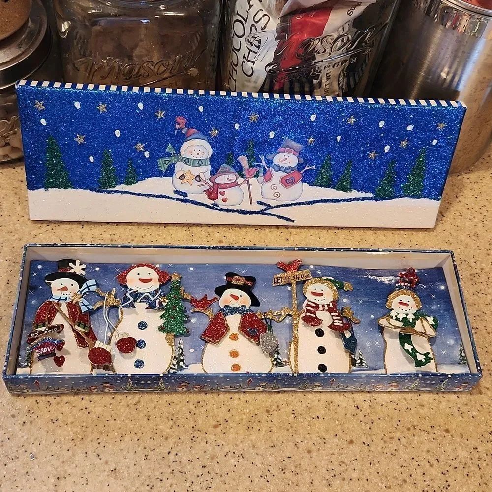 Snowman Glitter Ornaments Set of 5 New in Box